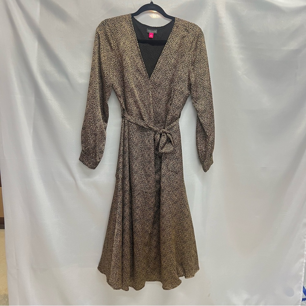 Vince Camuto Abstract Cheetah Print Long Sleeve Midi Dress Wrap Bodice Small - Picture 5 of 6